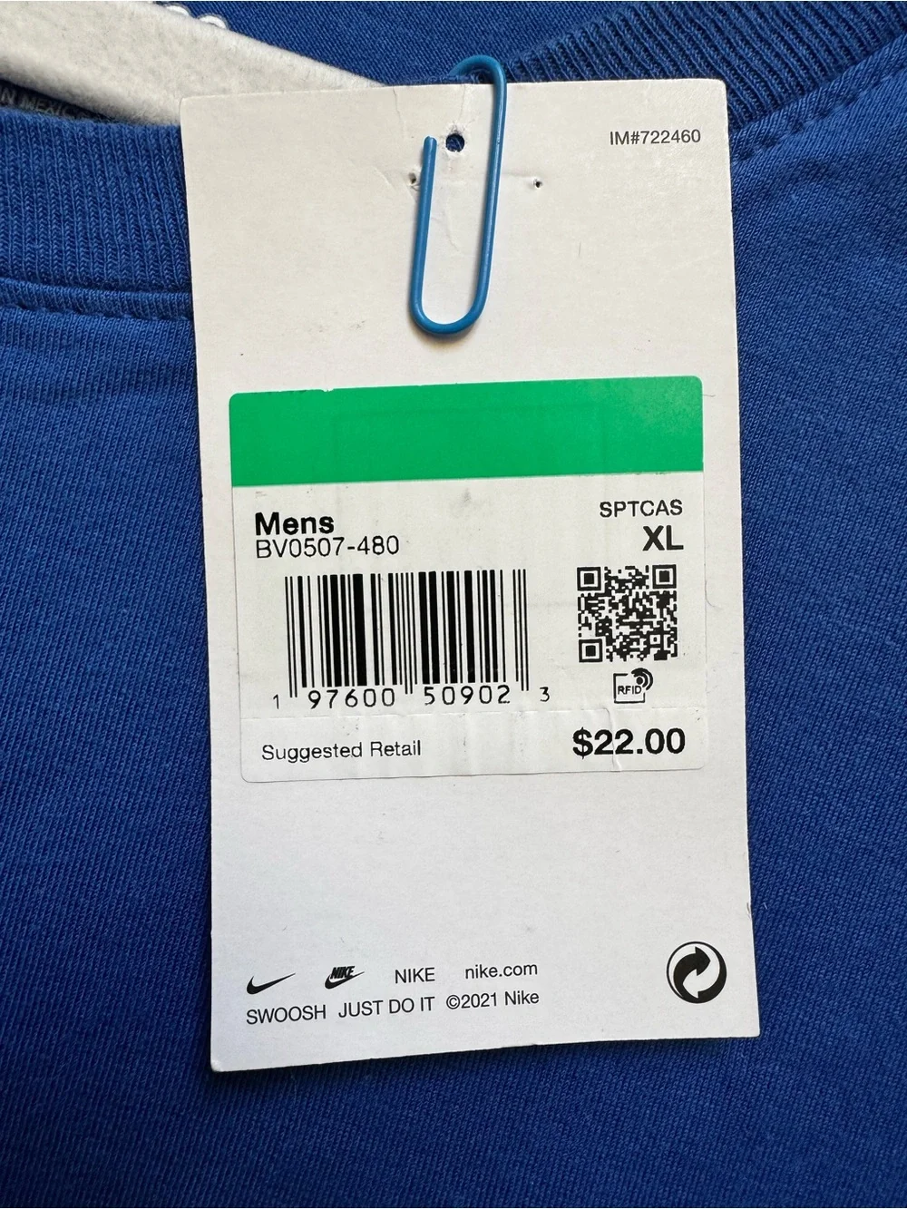 Nike NWT Swoosh Embroidered Black Logo on Royal Blue Tee Shirt Mens XL